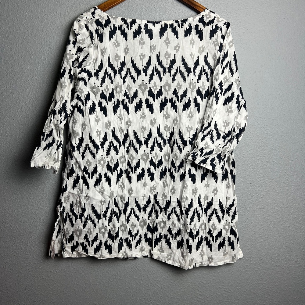 Avenue Womens Cotton Lightweight Top Sz 14/16 White Black Gray Print 3/4 Sleeve - Picture 4 of 8